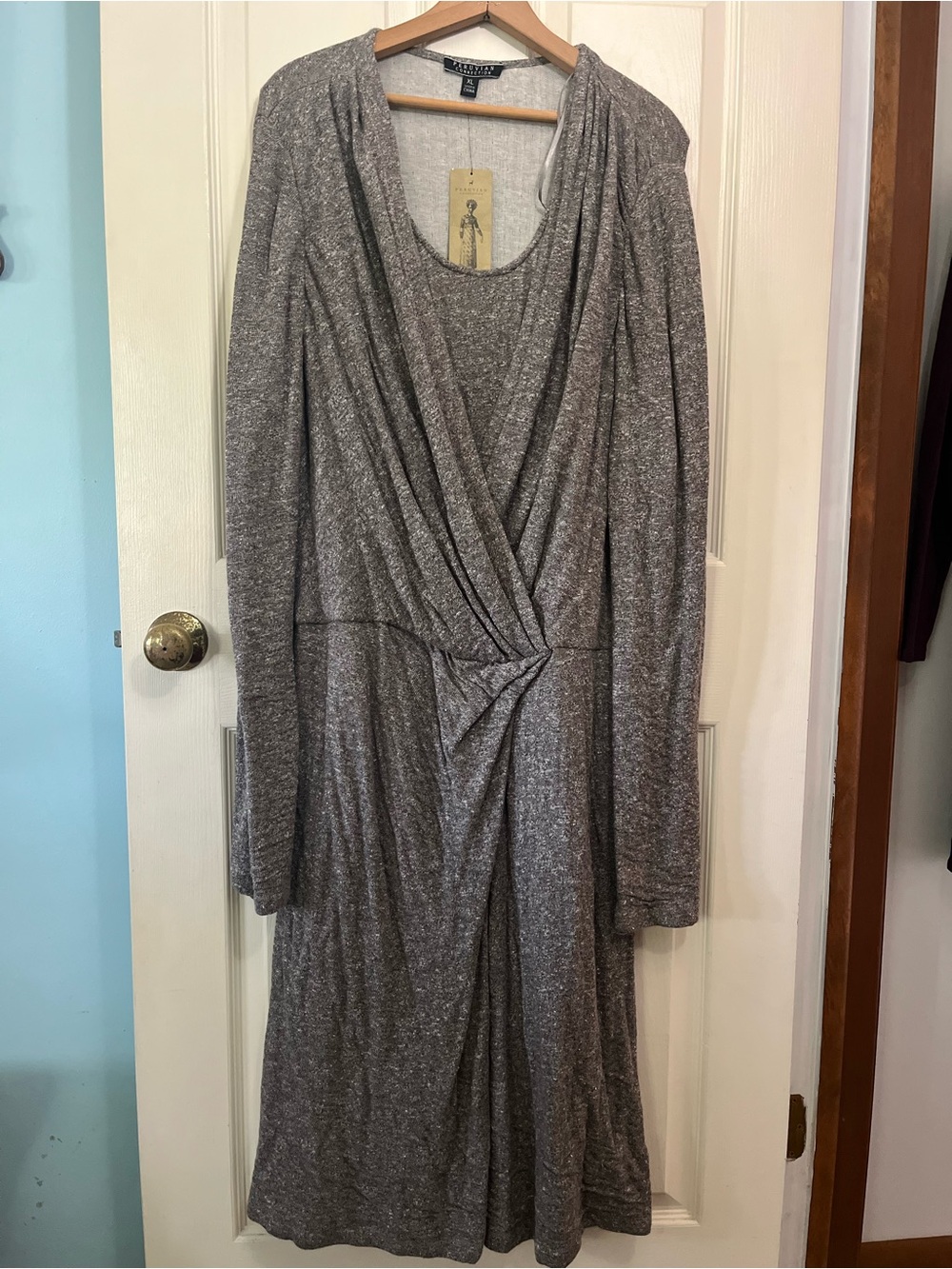 Peruvian Connection NWT Petra Dress Grey Long-Sleeve Twist-Waist Size XL
